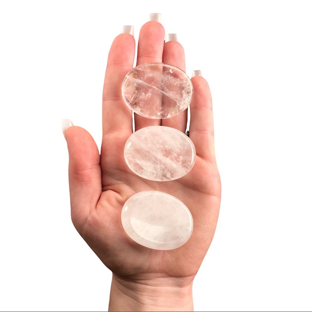 Clear Quartz worry stone palm stone thumb stone oval healing crystal rock